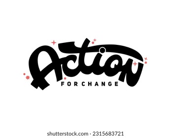 typeface graphic design with word ACTION for banner, t-shirt, campaign and poster in handwritten style