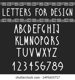 Typeface Greek Font Design. Roman Regular English Alphabet. Vector Antique Letters And Numbers In Egyptian Style.