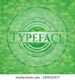 Typeface green emblem with mosaic ecological style background. Vector Illustration. Detailed.