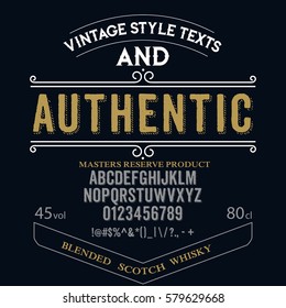 Typeface. Label. Authentic typeface, labels and different type designs