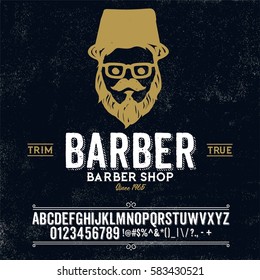 Typeface. Label. Barber Shop typeface, labels and different type designs