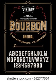 Typeface. Label. Bourbon typeface, labels and different type designs