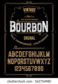 Typeface. Label. Bourbon typeface, labels and different type designs