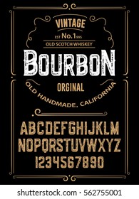 Typeface. Label. Bourbon typeface, labels and different type designs