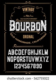 Typeface. Label. Bourbon typeface, labels and different type designs