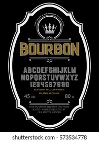 Typeface. Label. Bourbon typeface, labels and different type designs