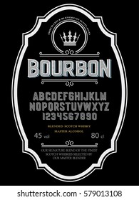 Typeface. Label. Bourbon typeface, labels and different type designs