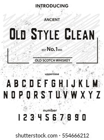 Typeface. Label. Old Style Clean typeface, labels and different type designs