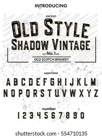 Typeface. Label. Old Style Vintage Shadow typeface, labels and different type designs