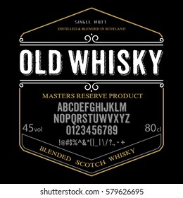 Typeface. Label. Old Whisky typeface, labels and different type designs 