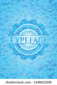 Typeface light blue emblem. Mosaic background