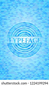 Typeface light blue emblem with triangle mosaic background