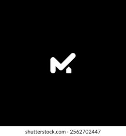 Typeface logo design of M letter with tick and home icon. Unique and smart combination initial for consulting, finance business. Abstract and sophisticated vector illustration design. M logo. Home.