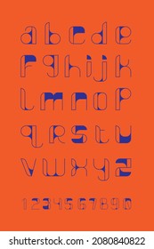 Typeface with lowercase and numerals in distorted visuals and bright colors. Inspired by psychedelic art (psychedelia). A visual displays related to the ingestion of psychedelic drugs