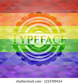 Typeface on mosaic background with the colors of the LGBT flag