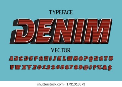 typeface vector, alphabet design, retro font blue and red style background name denim