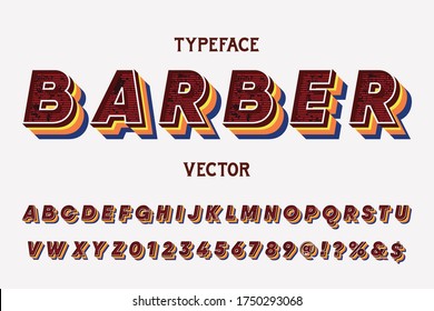 typeface vector, alphabet design, retro font, white and red style background name barber