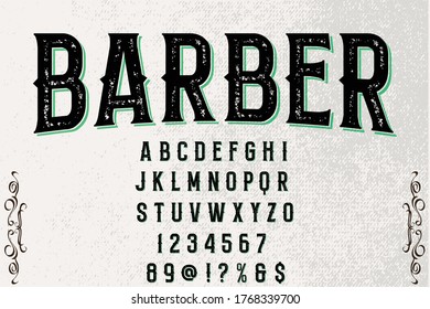 Vector de tipo, letras clásicas, estilo blanco, diseño alfabético, nombre vintage de fuente vectorial barber