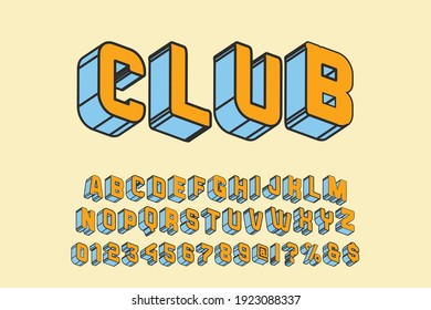 typeface vector design, alphabet font, yellow and blue style