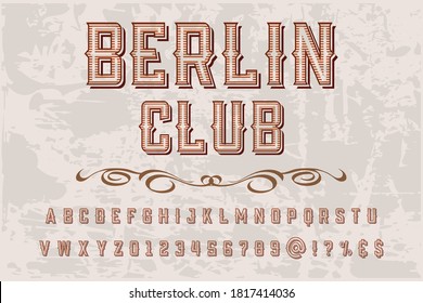 typeface vector design, classic lettering, vintage font, brown and white style background