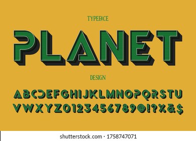 typeface vector, green and orange style background, retro font, alphabet design