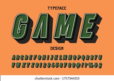 vector tipo, fuente retro, diseño alfabético, fondo de estilo verde y naranja