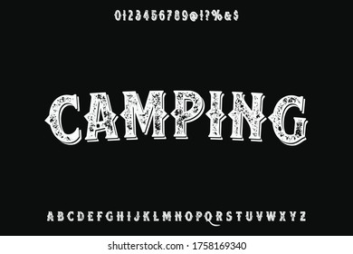 typeface vector, vintage font, alphabet design, white and black style background name camping 