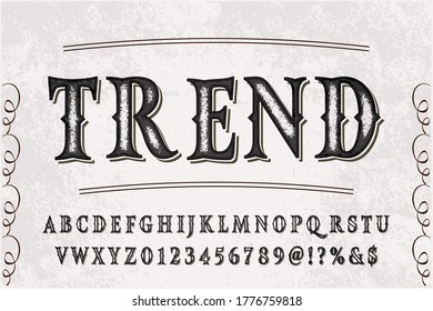 typeface vector, vintage font, alphabet design, black and white  style  background