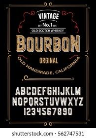 Typeface.Label. Bourbon typeface, labels and different type designs