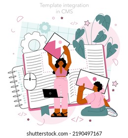 Typersetter concept. Website constructing. Process of creating website, coding, programming, constructing interface and creating content. Flat vector illustration