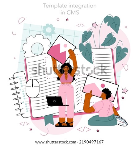 Typersetter concept. Website constructing. Process of creating website, coding, programming, constructing interface and creating content. Flat vector illustration