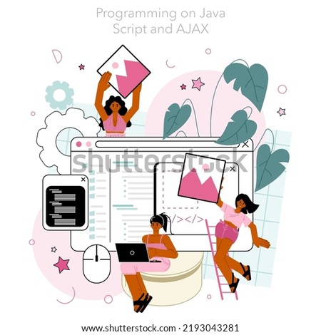 Typersetter concept. Website constructing. Process of creating website, coding, programming, constructing interface and creating content. Flat vector illustration