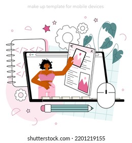 Servicio o plataforma en línea Typersetter. Construcción de sitios web. Proceso de creación de sitio web, construcción de interfaz y creación de contenido. Plantilla en línea. Ilustración del vector