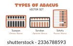 Types of Abacus clipart. Set of Chinese Abacus, Japanese Abacus and Russian Abacus flat vector illustration clipart cartoon style. Suanpan, Soroban, Schoty. Math classroom, back to school concept