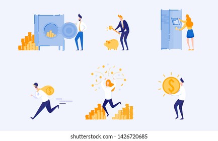 Types Accumulation and Storage Money. From Poverty to Wealth. Achive Goal. Vector Illustration. Way to Victory. Earn Money. Financial Stability. Cash Savings. Save Money. Bank Money System.