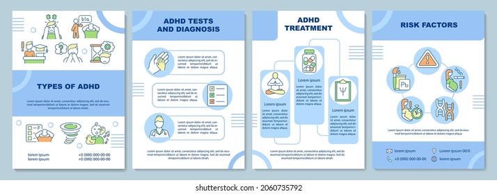 Types of ADHD brochure template. Attention deficit diagnosis. Flyer, booklet, leaflet print, cover design with linear icons. Vector layouts for presentation, annual reports, advertisement pages