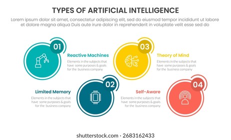 Infografía de inteligencia artificial Plantilla de etapa de 4 puntos con contorno circular e insignia hacia arriba y hacia abajo para el Vector de presentación de diapositivas
