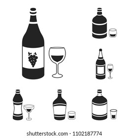 Types of alcohol black icons in set collection for design. Alcohol in bottles vector symbol stock web illustration.