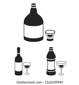 Types of alcohol black icons in set collection for design. Alcohol in bottles vector symbol stock web illustration.