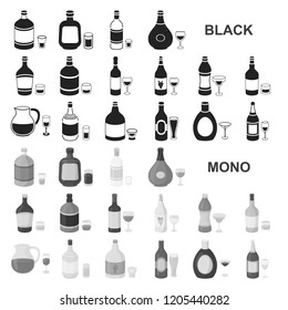 Types of alcohol black icons in set collection for design. Alcohol in bottles vector symbol stock web illustration.