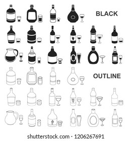 Types of alcohol black icons in set collection for design. Alcohol in bottles vector symbol stock web illustration.