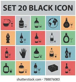 Types of alcohol black icons in set collection for design. Alcohol in bottles vector symbol stock web illustration.