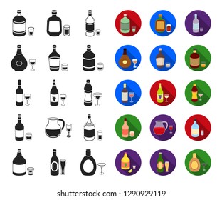 Types of alcohol black,flat icons in set collection for design. Alcohol in bottles vector symbol stock web illustration.