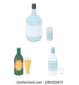 Types of alcohol cartoon icons in set collection for design. Alcohol in bottles vector symbol stock web illustration.