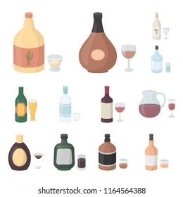 Types of alcohol cartoon icons in set collection for design. Alcohol in bottles vector symbol stock web illustration.