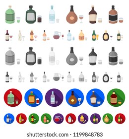Types of alcohol cartoon icons in set collection for design. Alcohol in bottles vector symbol stock web illustration.