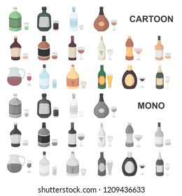 Types of alcohol cartoon icons in set collection for design. Alcohol in bottles vector symbol stock web illustration.