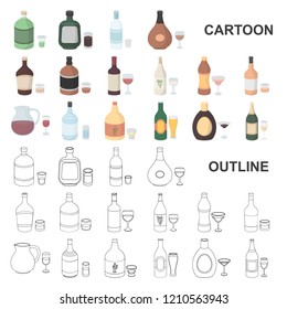 Types of alcohol cartoon icons in set collection for design. Alcohol in bottles vector symbol stock web illustration.