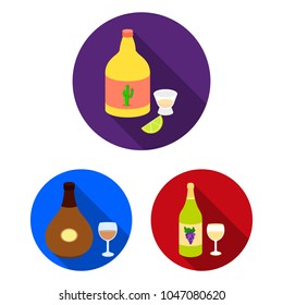 Types of alcohol flat icons in set collection for design. Alcohol in bottles vector symbol stock web illustration.