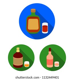 Types of alcohol flat icons in set collection for design. Alcohol in bottles vector symbol stock web illustration.